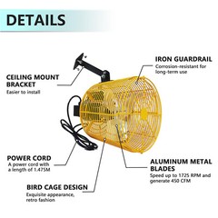 Greenhouse Circulation Air Circulation Fan 8/12/20/24 In 115V Ceiling Wall Mount