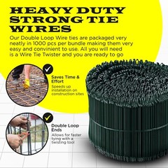 Double loop wire ties 8 inch 1000pc green PVC coated 17 gauge SIMBASTEEL