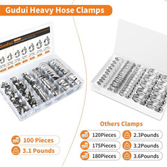 100 PCS Heavy Duty Stainless Steel Hose Clamps Assortment Kit 1/4″- 1-1/2″(6-38M