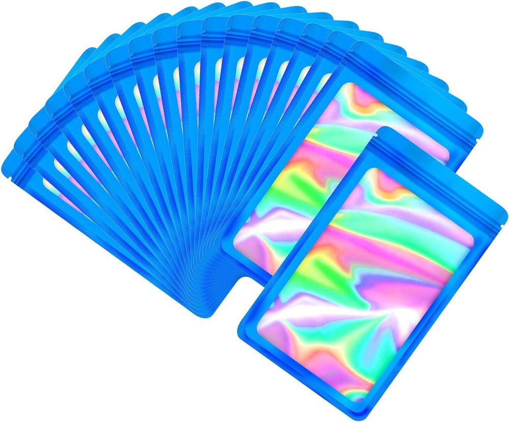 100 Pack Dark Blue Holographic Ziplock Bags Resealable Sealable Packaging Bag