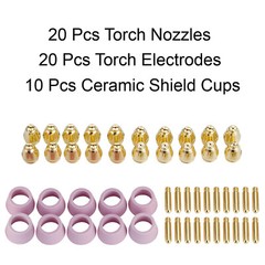 CUT50-G50, 50-Pcs Plasma Cutter Consumables, 20 Nozzles, 20 Electrodes, 10 Cups