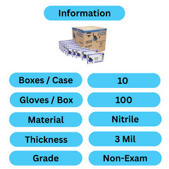 2000 Pcs, Blue Nitrile Powder-Free Disposable Gloves Small 3 MIL Finger-Textured
