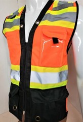FX HI-ISIBILITY Surveyor Three Tones Orange Safety Vest Solid front & Mesh back