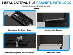 3 Drawer File Cabinet with Lock,Office Under Desk Rolling Filing Cabinet Storage