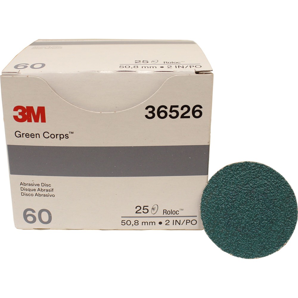 3M 36526 2″ 60 Grit Roloc Green Corps Abrasive Disc – Box of 25