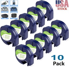 10PK Dymo Letratag Refill 91330 White Paper Label Tape 12mm 1/2″ LT-100H 200B