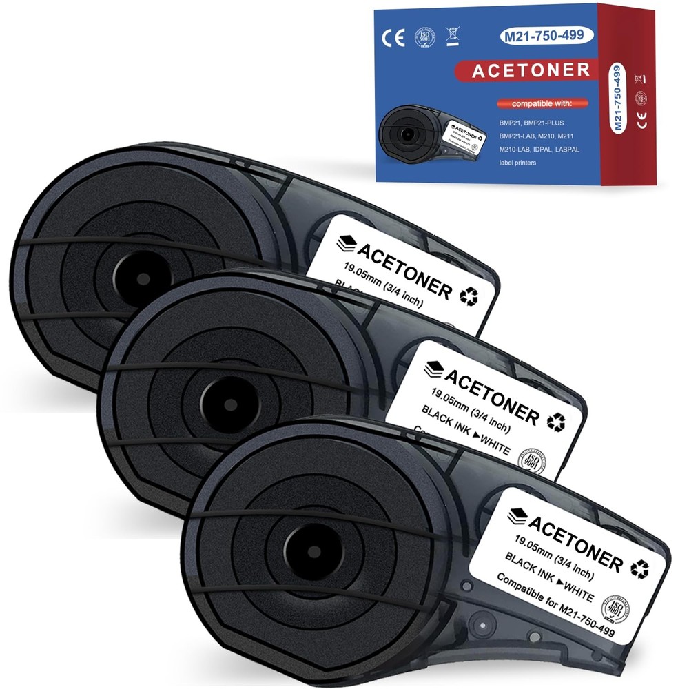3/4 Inch M21750499 Nylon Label Tape Black On White Fits BMP21 M210 3 PCS