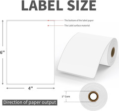 4X6 Blank Direct Thermal Shipping Labels, 250 Labels per Roll, 6 Rolls, 1500 Lab