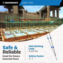 Sandbaggy 8″ Snap Ties For Concrete Forms – 1″ Plastic Cones – Short & Long End