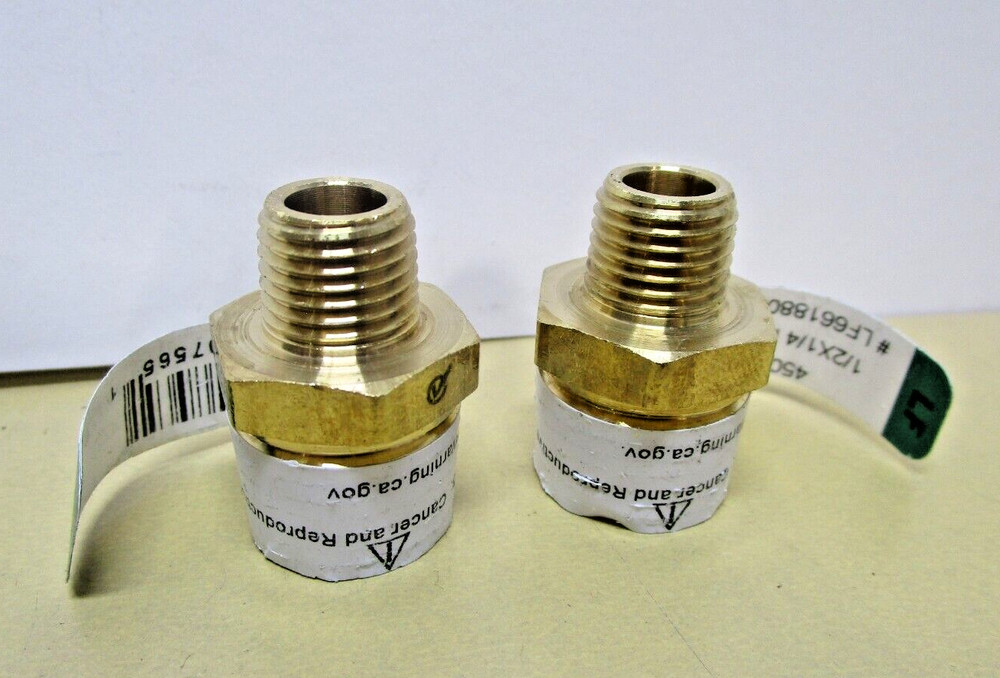 SET OF 2 REDUCER 1/2″x 1/4″ Male Hex Nipple LF Brass Fitting