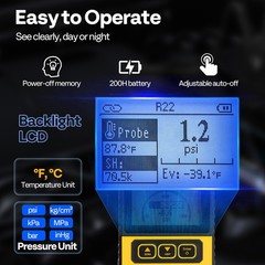Digital Vacuum Pressure Manifold Gauge w/ Temp Clamp Hoses AC R134a R410a R1234y