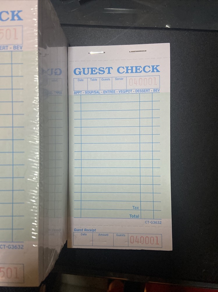 20 Pk Restaurant Order Guest Check Receipt Book Pads 1 Part 50 Checks Per Pack