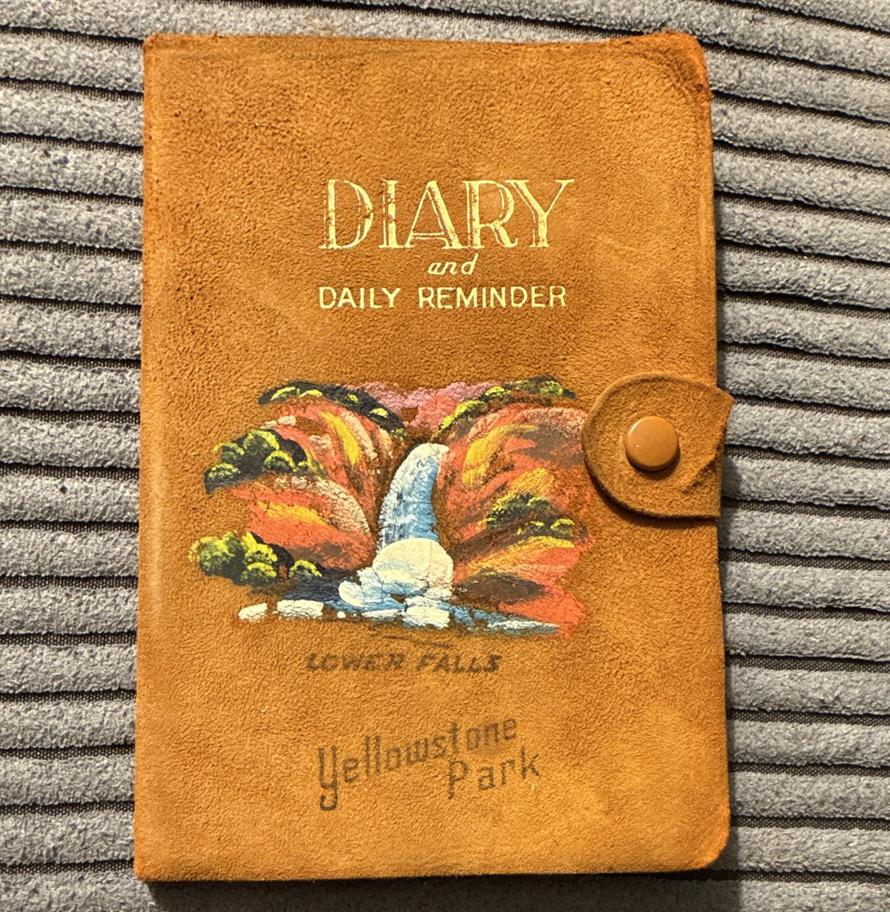 Vintage Yellowstone Park Diary & Reminder circa 1949, Real Leather, Hand Painted