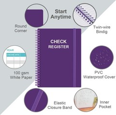 A5 Purple Check Register – Stylish Expense Ledger for Personal & Business Use