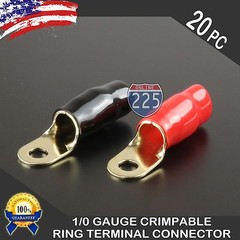 0 Gauge Gold Ring Terminal 20 Pack 1/0 AWG Wire Crimp Red Black Boots 5/16″ Stud