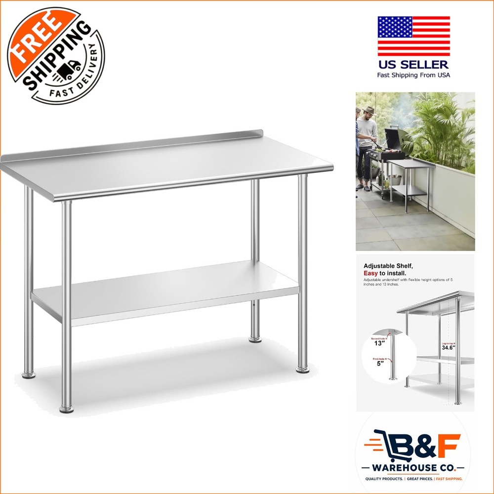 Commercial-Grade Prep Table 24X48 Ins with Adjustable Storage & Sturdy Design