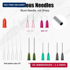 Glue Applicator Syringe Blunt Tip Needle and Cap, with Soft Plastic Tube, Suitab