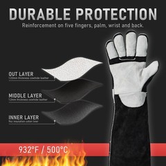 YESWELDER 23.6″ 932℉ Leather Forge MIG Gloves Heat Fire Resistant Stitching
