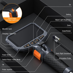 Articulating Borescope with Dual Lens Endoscope Camera, Two-Way Articulated Ind