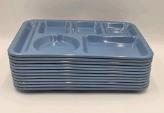 Lot 12 Carlisle N43981 6-Compartment Blue Speckled Cafeteria Food Trays 10″x 14″