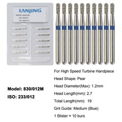 Dental Diamond Burs FG Pear Coarse Medium High Speed Bur Friction Grip 830 830L