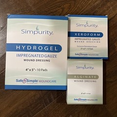 3-Simpurity Hydrogel Xeroform Alginate Impregnated Wound Dressing 4″ x 5″ 2”x2”