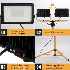 20000 Lumen 200W LED Work Light with Stand 2 Head Tripod