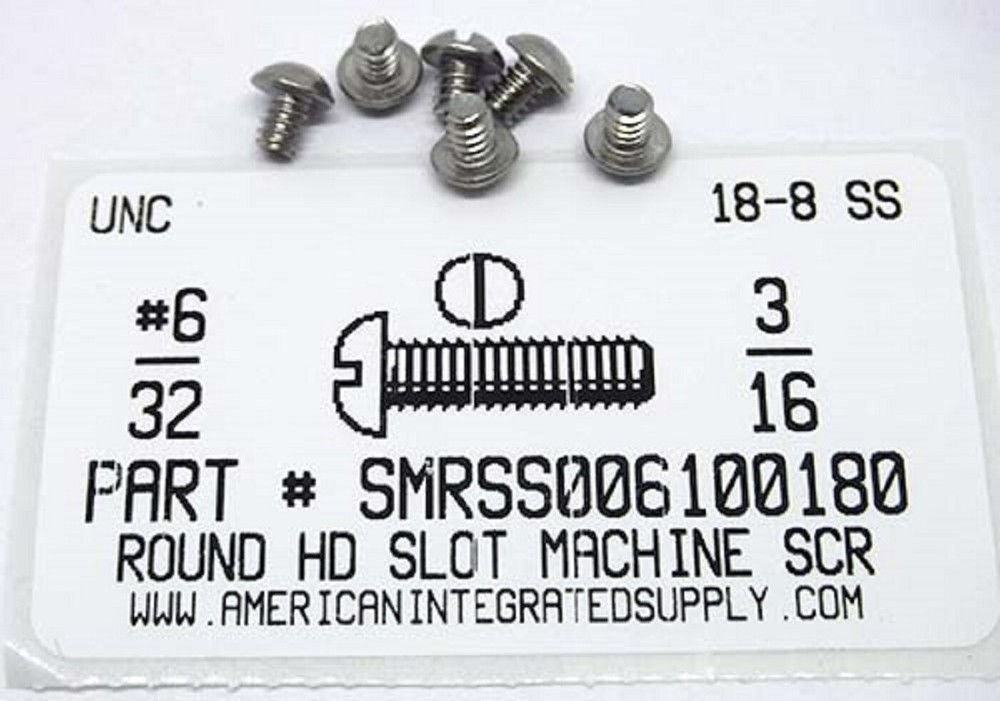 #6-32×3/16 Round Head Slotted Machine Screws Stainless Steel (500)