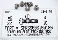 #6-32×3/16 Round Head Slotted Machine Screws Stainless Steel (500)