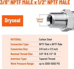 10 Silver Hydraulic Adapter Fittings 3/8″ NPTF Male x 1/2″ NPTF Male with Cover