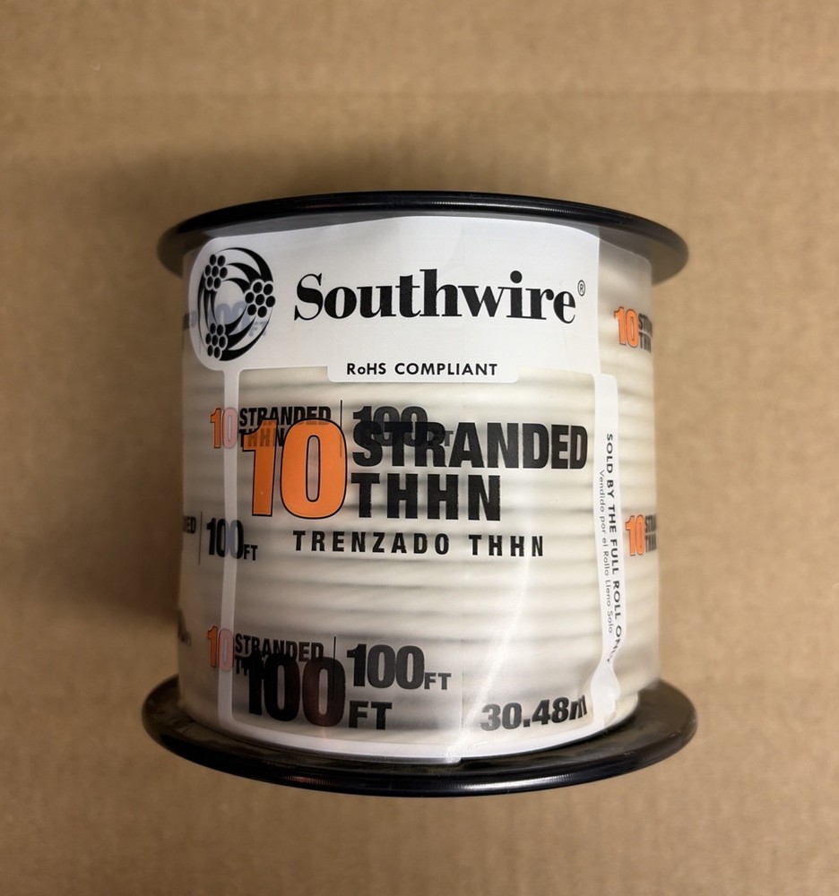 SouthWire 22974084: 100 ft. 10 AWG White Stranded CU THHN Wire NEW