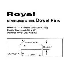 20 Pack – 3/16″ x 3/8″ through 1-1/2″ Royal 18-8 Stainless Steel Dowel Pins USA