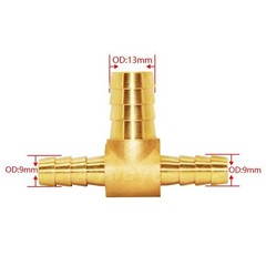 Hose Barb Reducer Tee 5/16 x 1/2 x 5/16 Inch 3 Way Brass Union Fitting