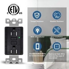 GFCI Outlet 20 AMP AC Receptacles Tamper Resistant LED Indicator Indoor Outdoor