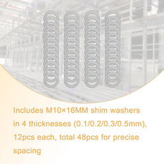 Compatible M10×16MM Steel Shim Washer Set 48Pcs – Precision Thin Shim/Flat