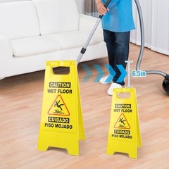 24in Caution Wet Floor Sign, 2 Pack Yellow Bilingual Double-Sided Commercial