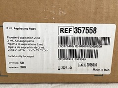 (200/Cs) CORNING FALCON 2mL PS Aspirating Pipettes Pipets Individual Wrap 357558