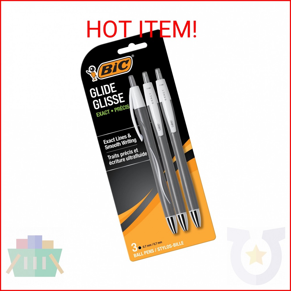BIC Glide Exact Black Retractable Ballpoint Pens, Fine Point (0.7mm), 3-Count Pa