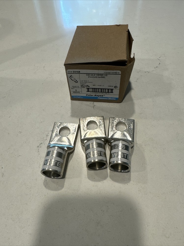 3 New Thomas & Betts 58168 One Hole Copper Lug 1/2” Bolt Standard Barrel