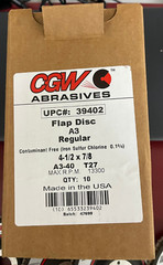 CGW Flap Disc #39402 4-1/2 x 7/8 T27 A3 Reg. 40 Grit -Box of 10