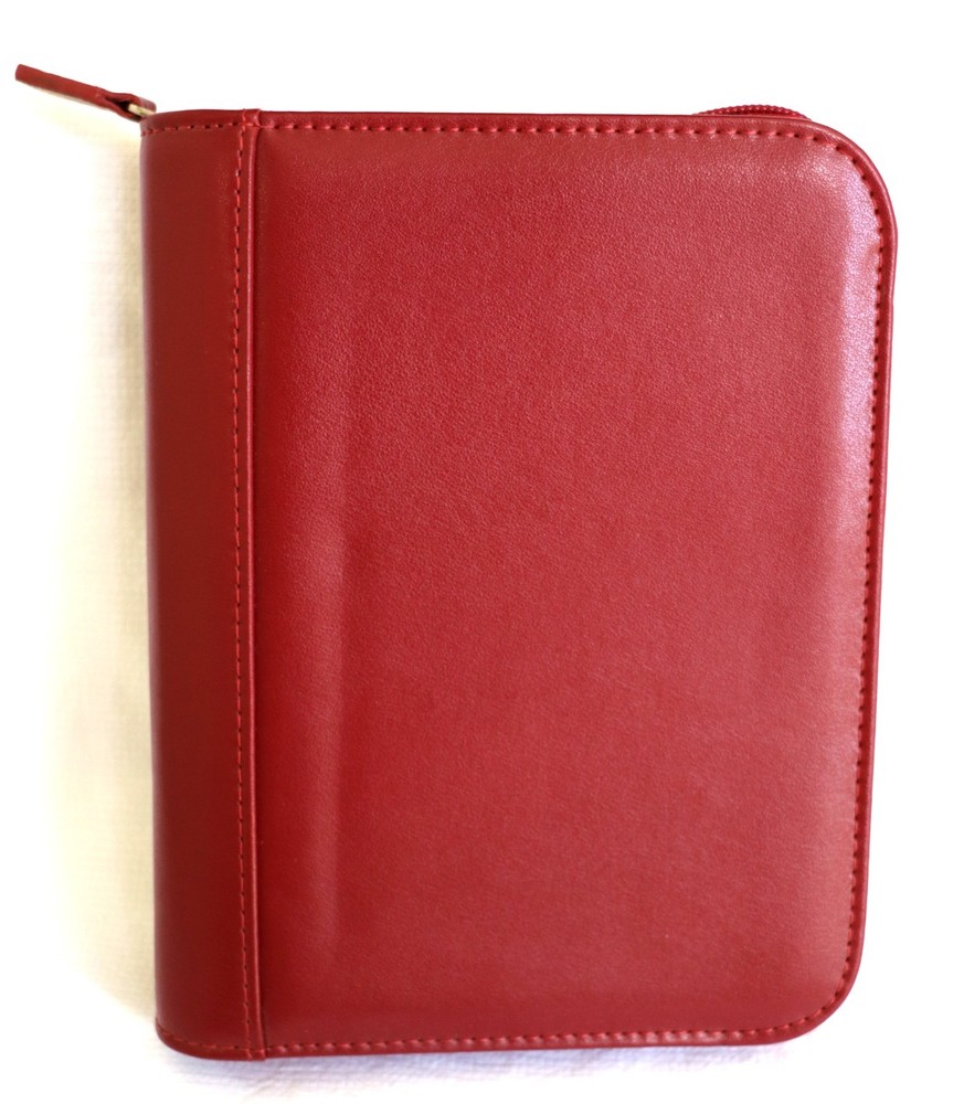 Franklin Covey Classic Red Soft Leather Zip Around Ring Binder Planner 8.5″ NEW