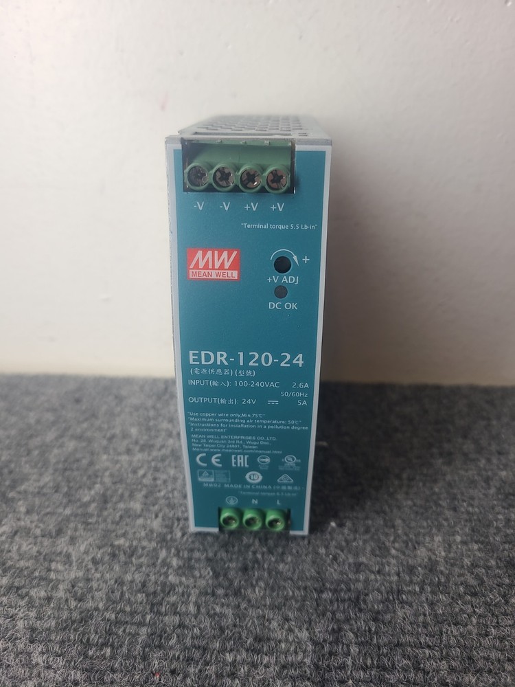 Mean Well EDR-120-24 Single Output DIN Rail Power Supply 24 Volts 5 Amps 120 Wat