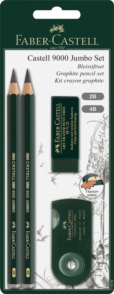9000 Jumbo Graphite Pencil Set 2B 4B Sharpener Eraser Drawing Sketching Art