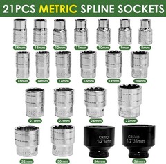 21Pcs 1/2-Inch Drive Spline Socket Set, Metric 8-36mm 12-point Universal…