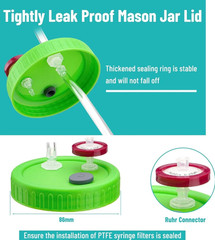 Upgraded Lliquid Culture Lid w/ Tubing for Media Extraction Standard Mason Jar