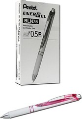 NEW Pentel EnerGel 12-Pack Retractable Gel Pens .5mm Pink w/Black Ink BLN75PWPA