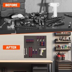 ValueMax Metal Pegboard Panels 4-Pack 12″x12″ Heavy Duty Pegboard Wall Organizer