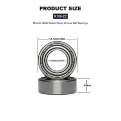 20 PCS R188ZZ Deep Groove Ball Bearings – 1/4 Inch x 1/2 Inch x 3/16 Inch – Both