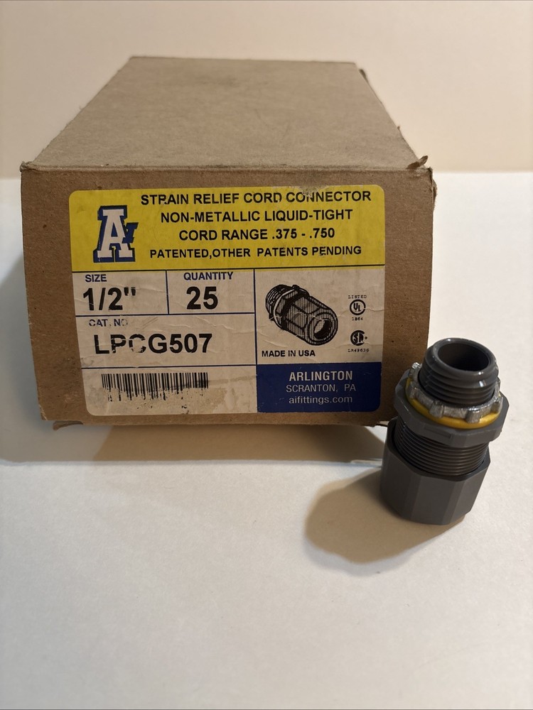 1 Arlington LPCG507 1/2” Strain Relief Cord Connector Non-Metallic Liquid-Tight