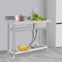 Freestanding 201 Stainless Steel Kitchen Sink With Faucet & Storage Shelf